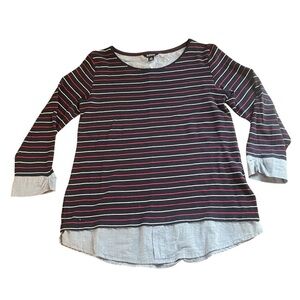 Buffalo David Britton Striped Long Sleeve Top | Blue Red Layered | 100% Cotton